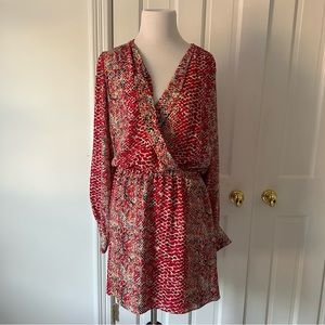 Parker Red Cream Black Snakeskin Wrap Dress